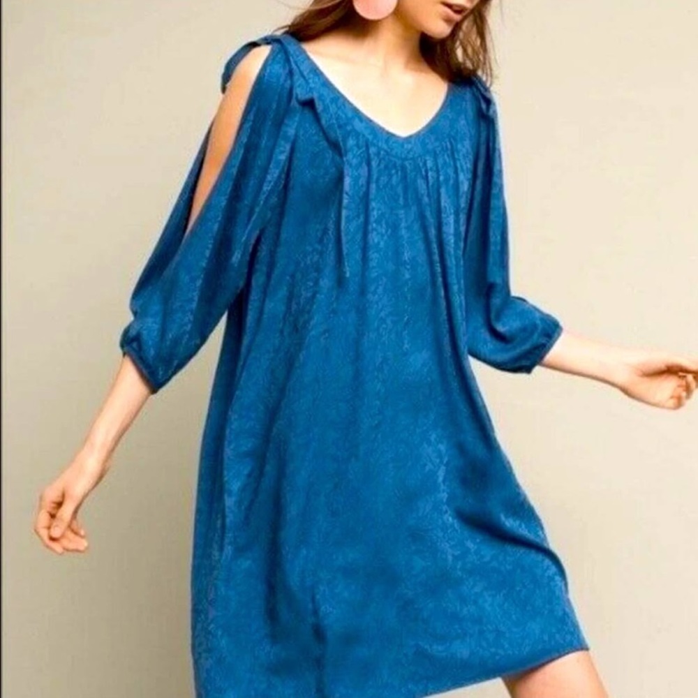 Anthropologie Holding Horses Leyton Blue Open Sleeve Swing Dress